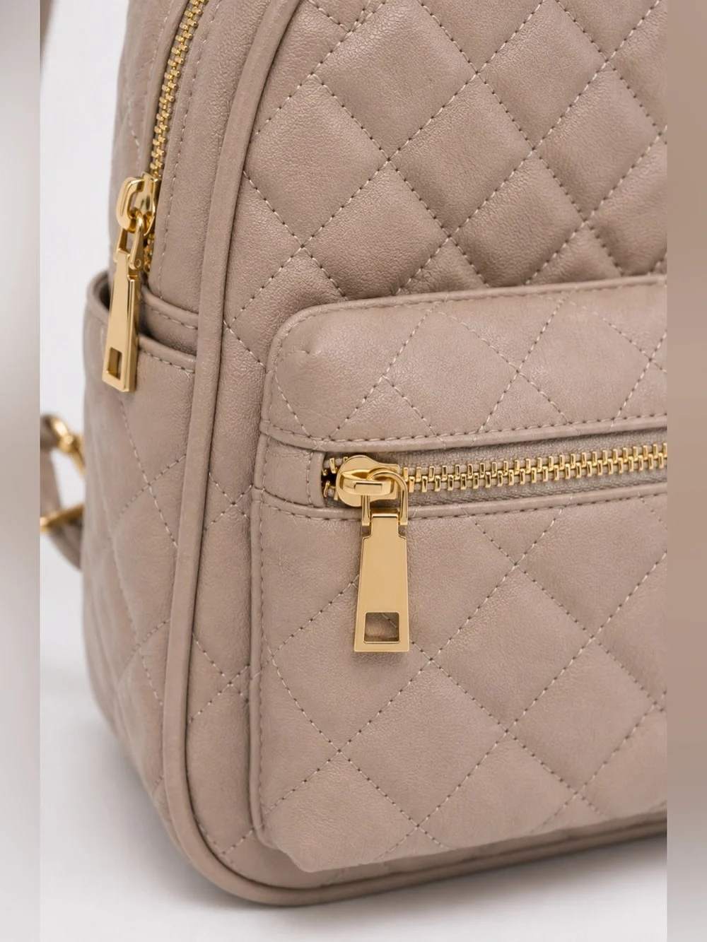 Taupe Quilted Vegan Leather Backpack Gold Hardware NWT